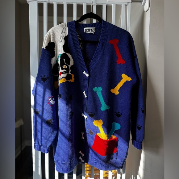 berek Sweaters - Vintage 90s berek Blue Knit Dog Novelty Sweater